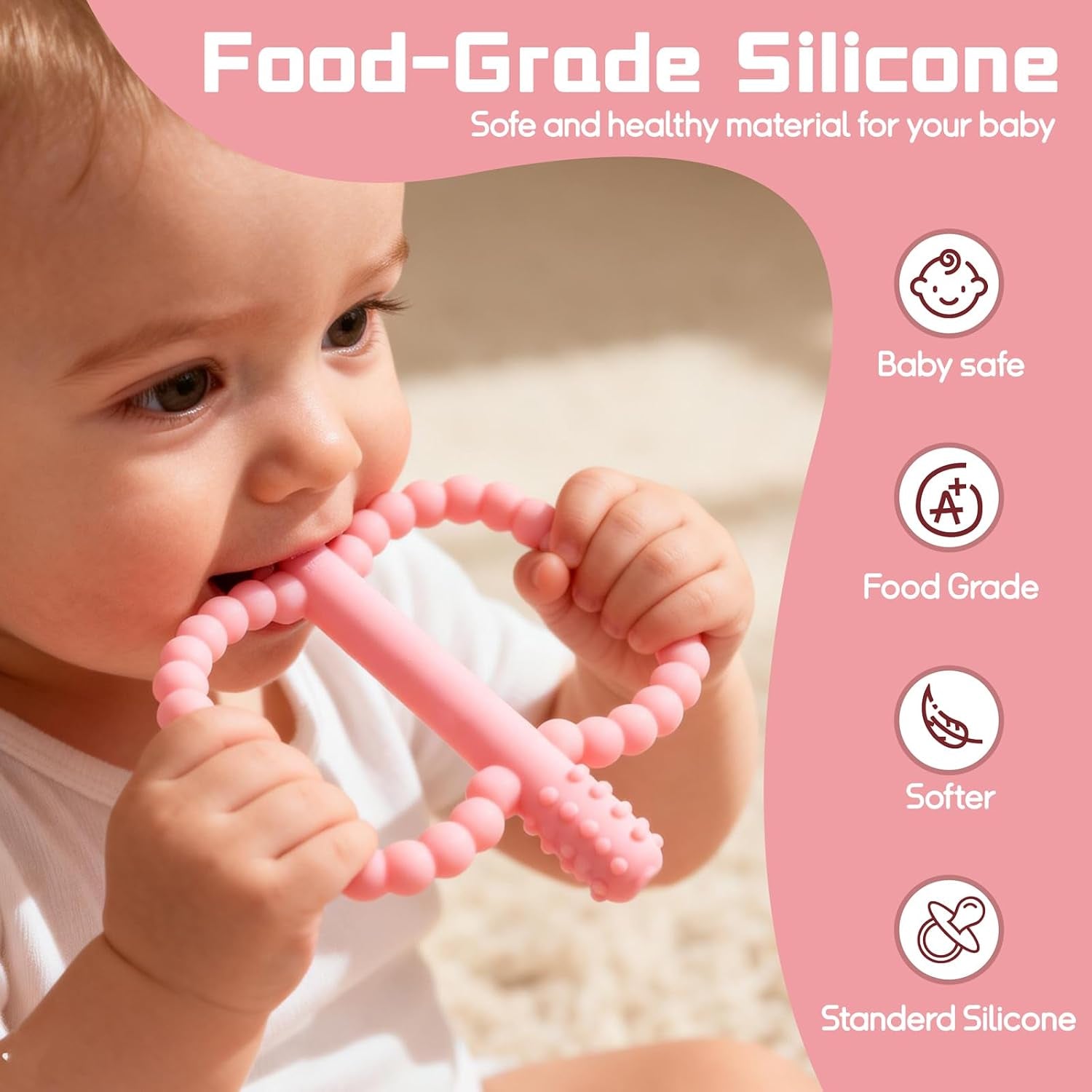 Baby Silicone Teething Toys, Teether Sticks for Babies,3-36 Months | Silicone Teether Tubes for Baby Girl,Bpa Free, Anti-Choking Design, Infants Toddler Sensory Chew Toys, for 0-6-12 Months