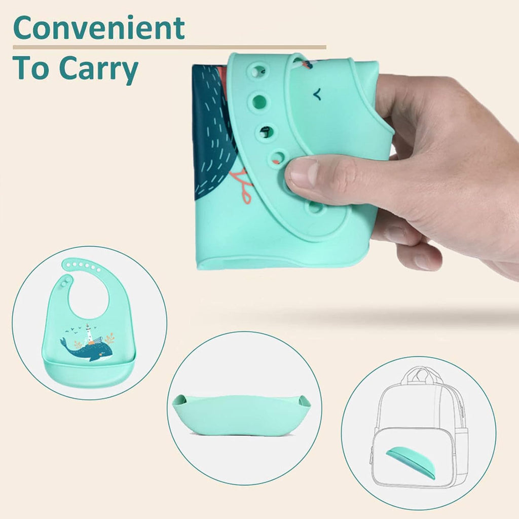 Baby Silicone Feeding Bibs, 3Pcs Adjustable Waterproof Bibs for Feeding