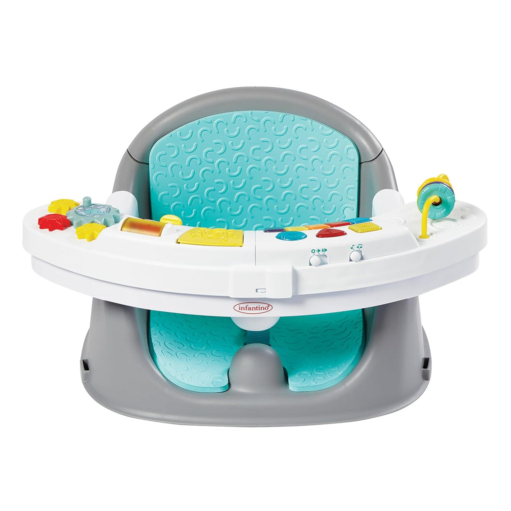 Music & Lights 3-In-1 Discovery Seat & Booster, Teal | 20 Sounds & Songs, Converts from Infant Seat to Booster, Fits Dining or Kitchen Chairs, Includes Removable Snack Tray