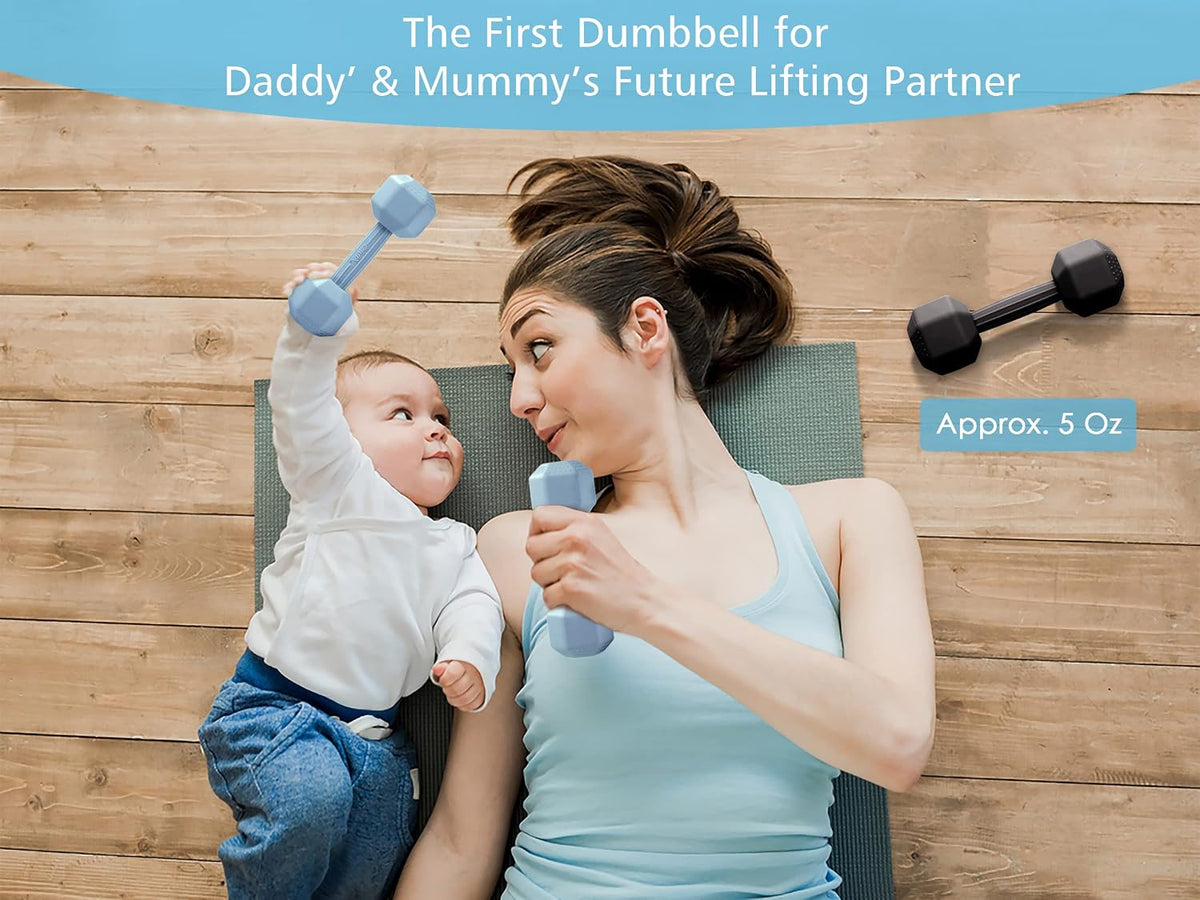 Baby Dumbbell Teether - Silicone Infant Teething Rattle Toddler Sensory Workout Toy - Durable, Safe Exercises Weight - Great Gift for Baby Boys & Girls (1Pcs - Cadet Blue)