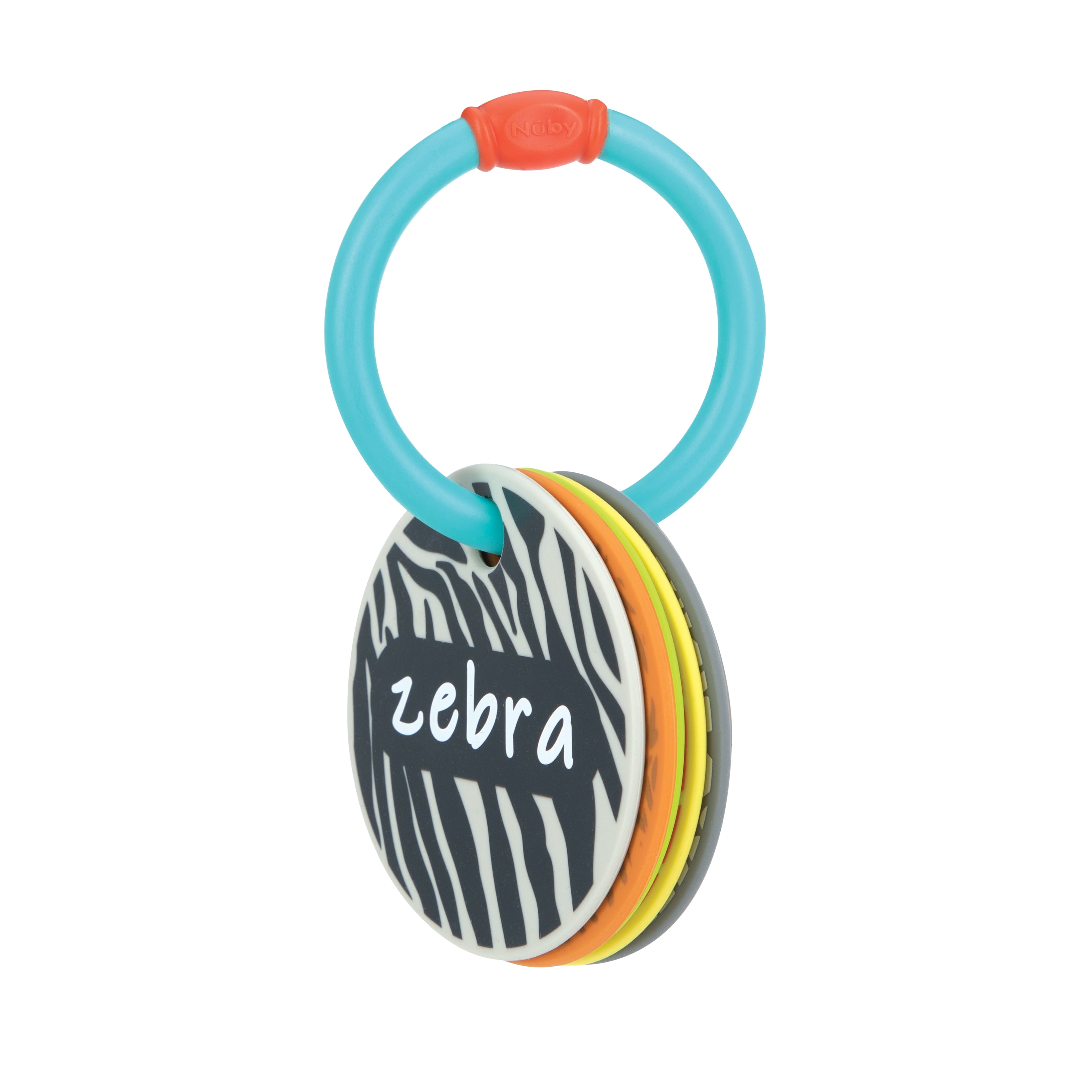 Animal Flash Cards Silicone Teether Toy Ring for Babies, Multicolor Animals
