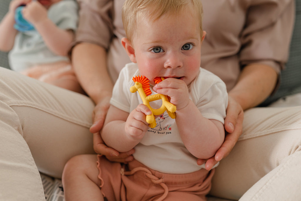 Geo Zoos Silicone Teether for Babies, Yellow/Orange Giraffe Infant Teething Toy