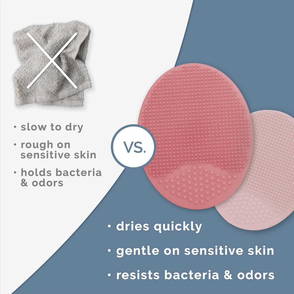 Cradle Cap Brush for Baby, 2 Pack, 2" X 2.5", Pink | Exfoliating and Massaging, Cleansing Brush for Baby, Silicone Bristles, Rinses Clean, Suction Cup Handle