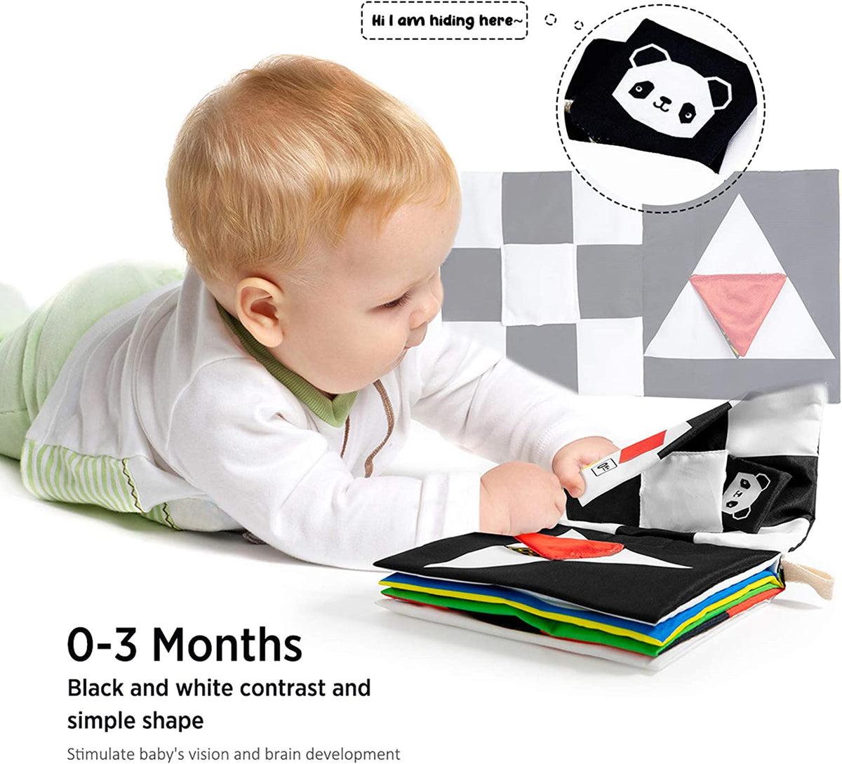 High Contrast Black and White Baby Book - Touch and Feel Crinkle Sensory Toy - Visual Stimulation Interactive Montessori Toys for 0-12 Months Infant Newborn - Baby Gift for Boys Girls | Black and White Visual Stimulation Toys, Montessori Soft Toys for 0-12 Months Infant Newborn, Baby Boys Girls Shower Gift