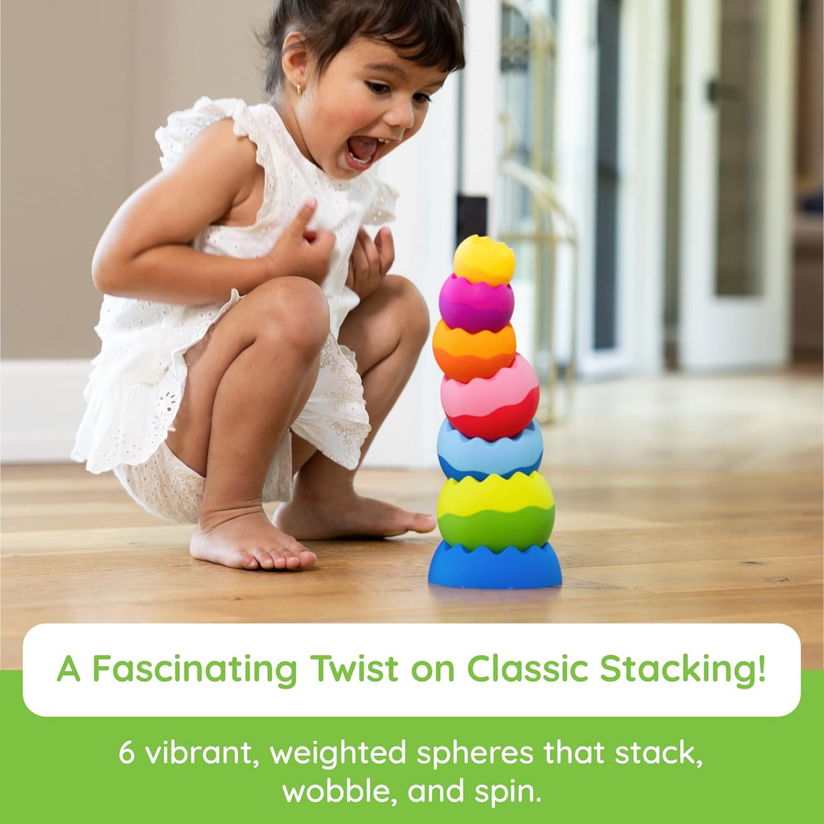Fat Brain Toys Tobbles Neo Baby Stacking Toy | Weighted Orbs Wobble and Spin. Grasping and Fine Motor Skills. Developmental Learning for Babies and Toddlers Ages 6 Months+