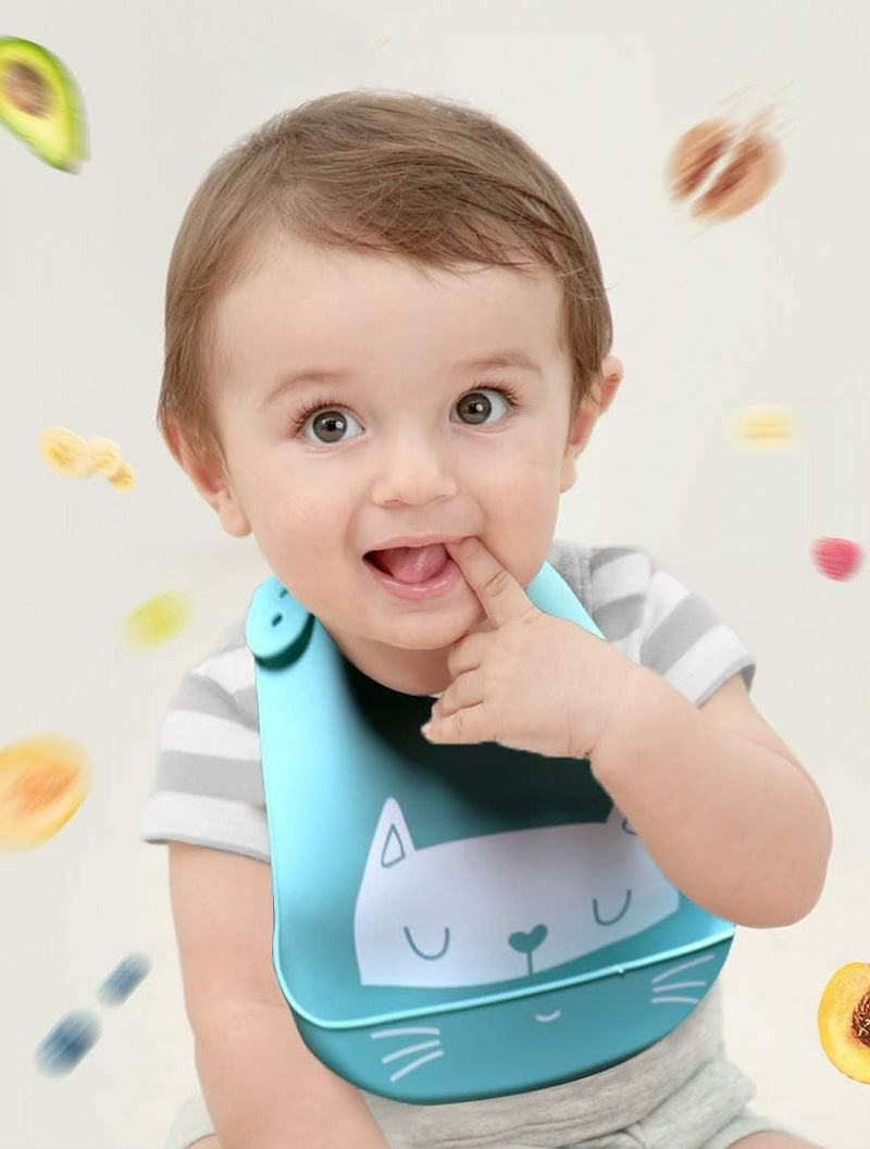 Baby Silicone Feeding Bibs, 3Pcs Adjustable Waterproof Bibs for Feeding