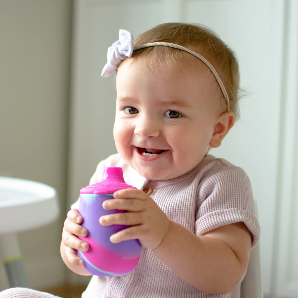 Silicone Tie-Dye First Training Cup with Free Flow Soft Spout - 6Oz, 6+ Months, Pink/Purple