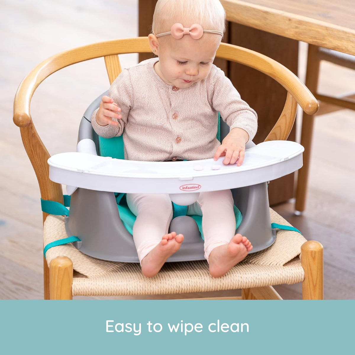 Music & Lights 3-In-1 Discovery Seat & Booster, Teal | 20 Sounds & Songs, Converts from Infant Seat to Booster, Fits Dining or Kitchen Chairs, Includes Removable Snack Tray