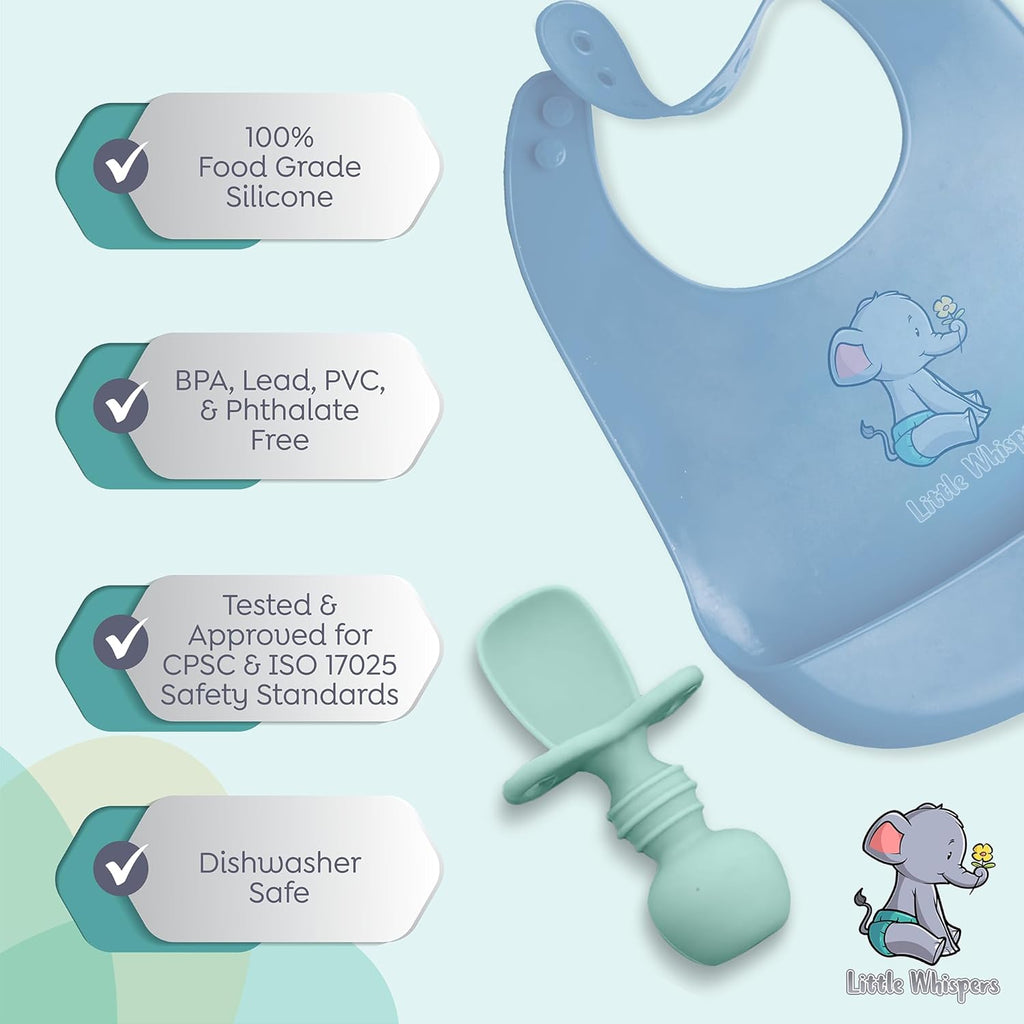 Littlewhispers Baby Silicone Spoons - Self Feeding 6 Months - Infant, Toddler, & Kid Friendly Utensils - First Stage, Baby Led Weaning - 4 Pack Utensil Set (Pastel)