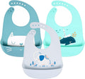 Baby Silicone Feeding Bibs, 3Pcs Adjustable Waterproof Bibs for Feeding