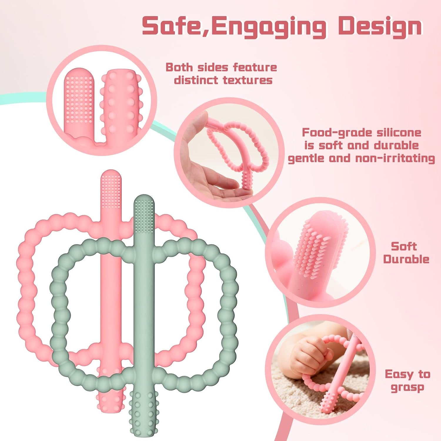 Baby Silicone Teething Toys, Teether Sticks for Babies,3-36 Months | Silicone Teether Tubes for Baby Girl,Bpa Free, Anti-Choking Design, Infants Toddler Sensory Chew Toys, for 0-6-12 Months
