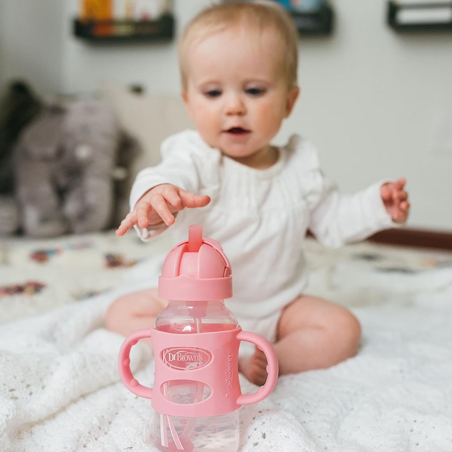 Milestones Wide-Neck Baby Bottle Handles, 100% Silicone, Light Pink, 4 Months+, 1-Pack