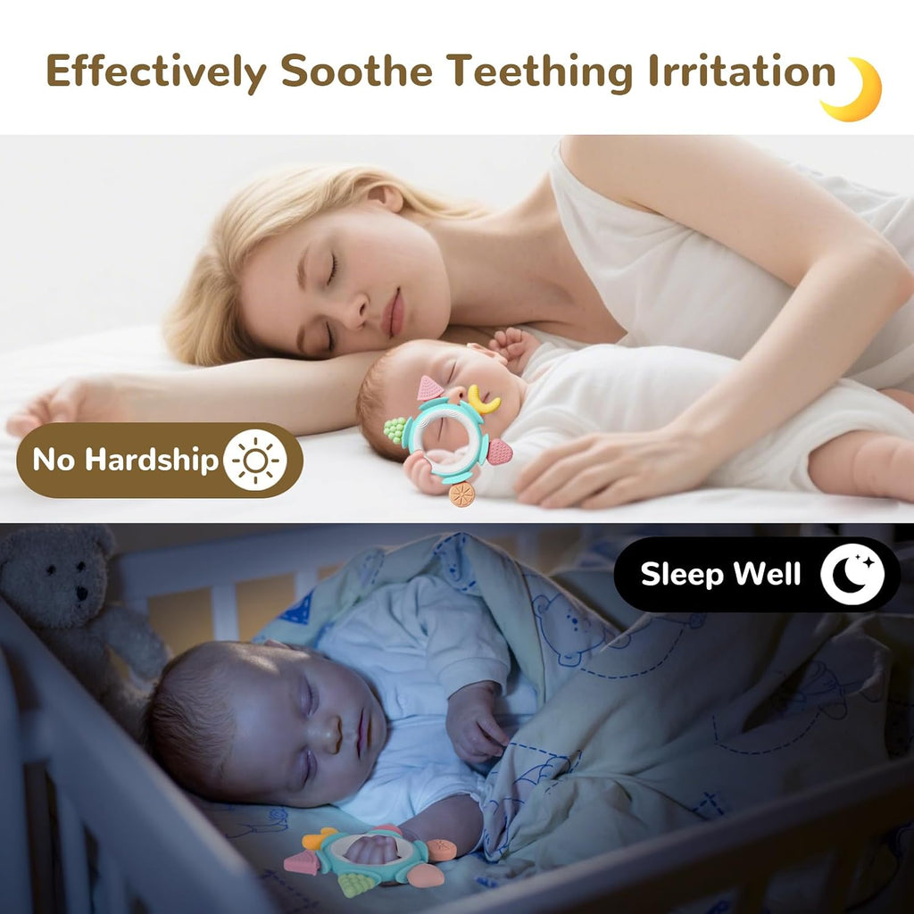Silicone Teethers for Babies 6-12 Months, Teething Toys for Babies 0-6 Months, Baby Fruit Teethering Rings, BPA Free Baby Chew Toys, Infants Gifts