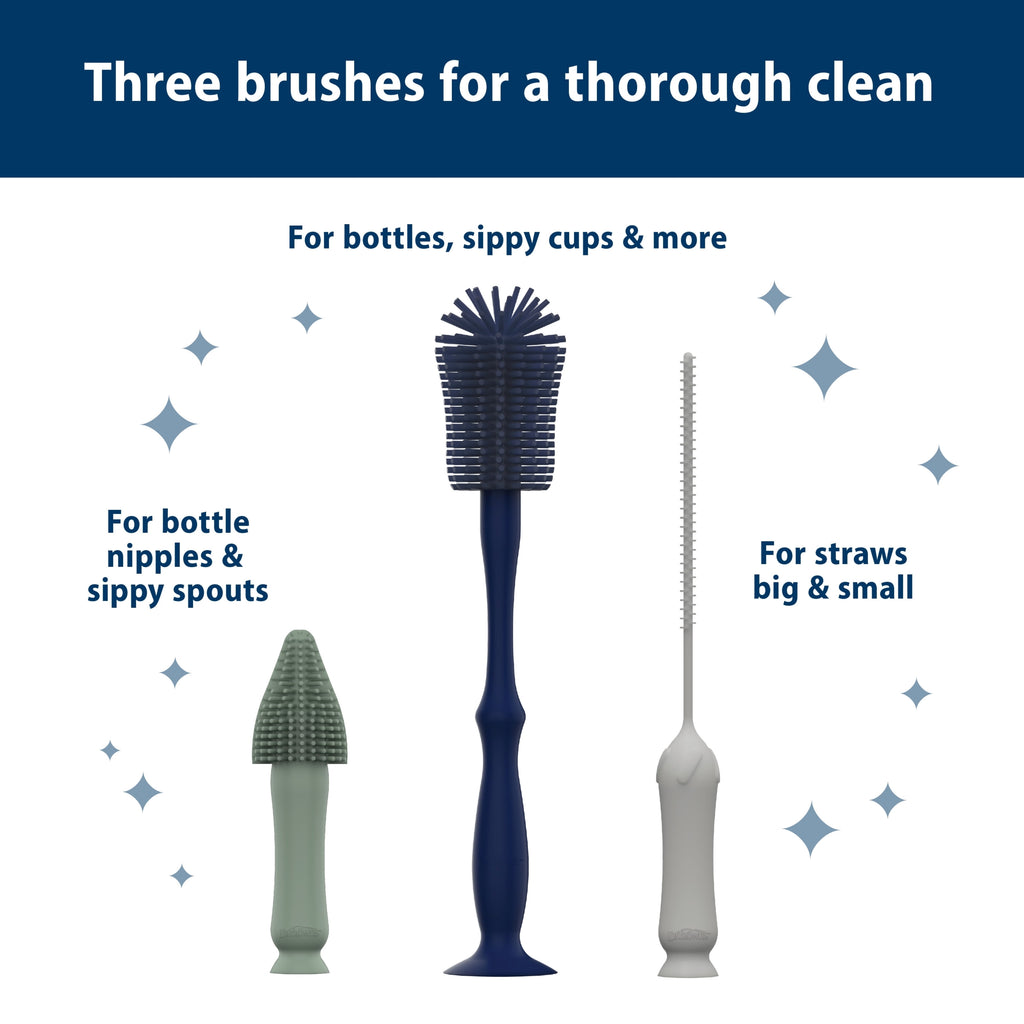 Silicone Cleaning Brush Set with Bottle, Spout, and Straw Brushes, BPA Free, 3 Pack