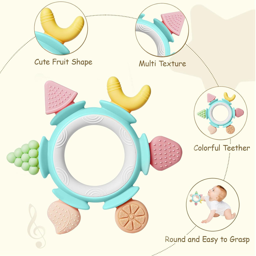 Silicone Teethers for Babies 6-12 Months, Teething Toys for Babies 0-6 Months, Baby Fruit Teethering Rings, BPA Free Baby Chew Toys, Infants Gifts