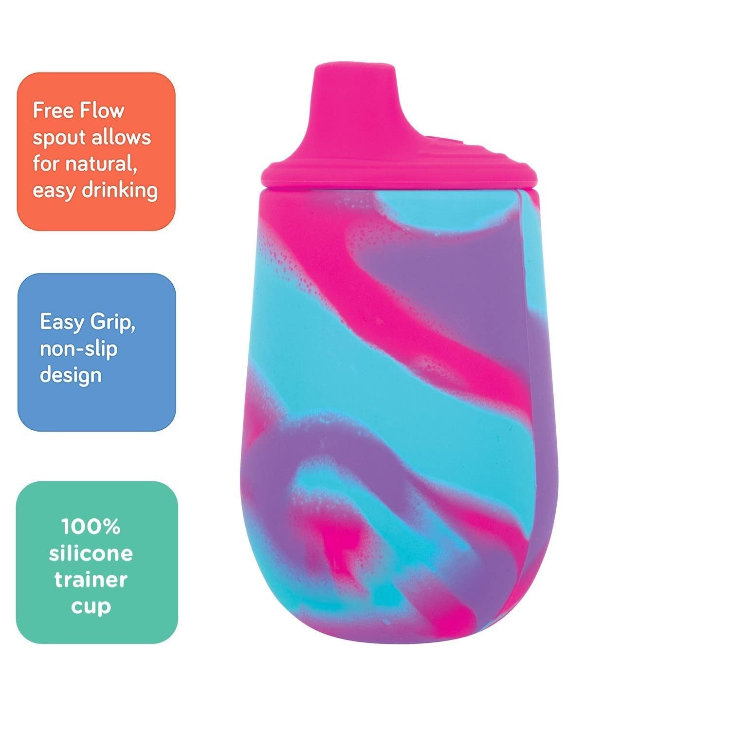 Silicone Tie-Dye First Training Cup with Free Flow Soft Spout - 6Oz, 6+ Months, Pink/Purple