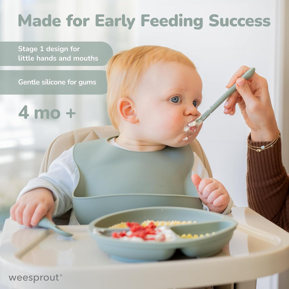 Silicone Baby Spoons - First Stage Infant Feeding Utensils with Soft-Tip, Bendable Kitchenware for Parent & Self-Feeding, Ultra-Durable, Dishwasher Safe, Travel Case, Set of 3