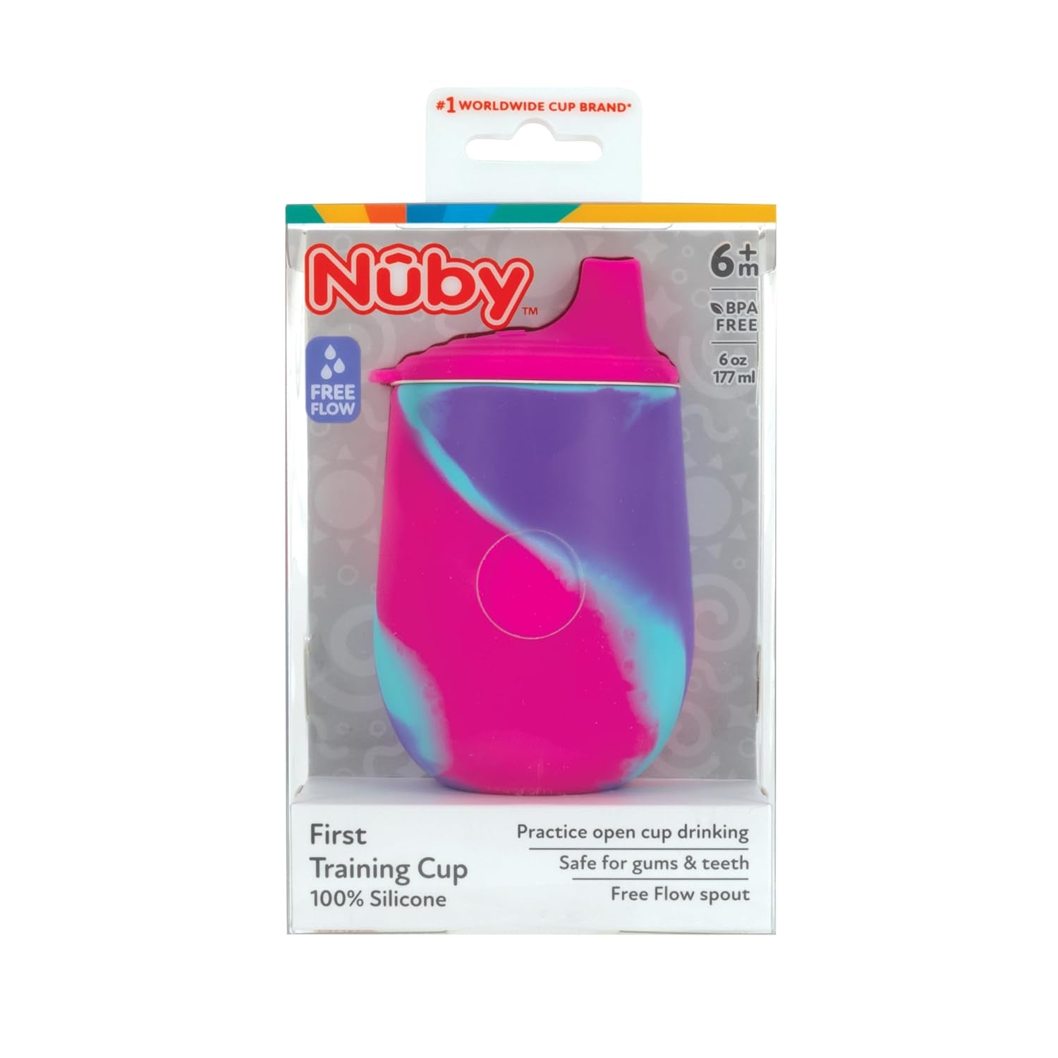 Silicone Tie-Dye First Training Cup with Free Flow Soft Spout - 6Oz, 6+ Months, Pink/Purple