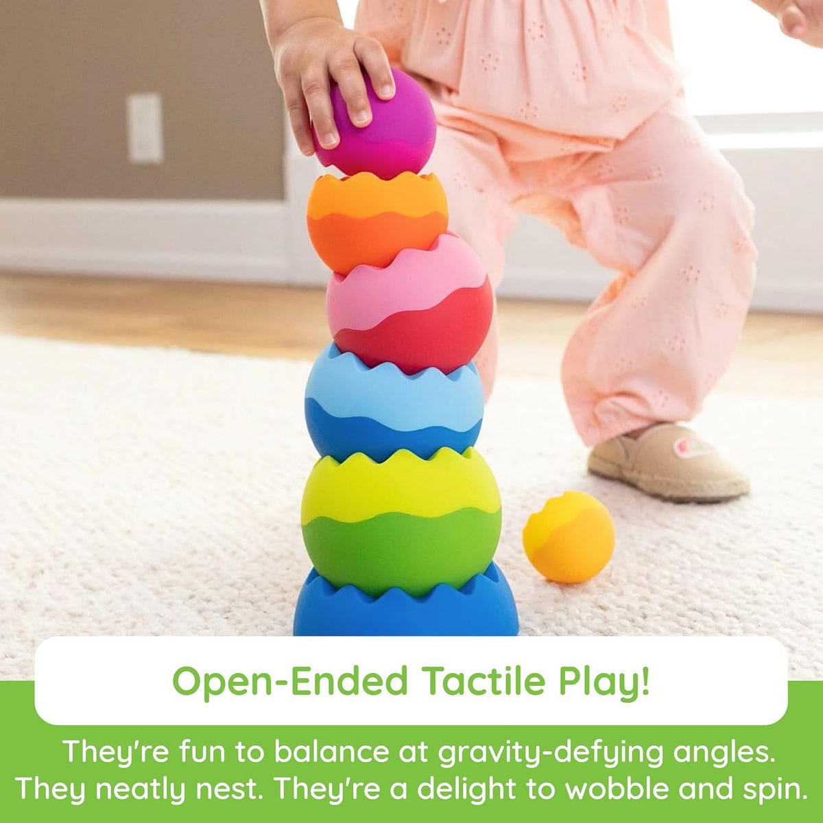 Fat Brain Toys Tobbles Neo Baby Stacking Toy | Weighted Orbs Wobble and Spin. Grasping and Fine Motor Skills. Developmental Learning for Babies and Toddlers Ages 6 Months+