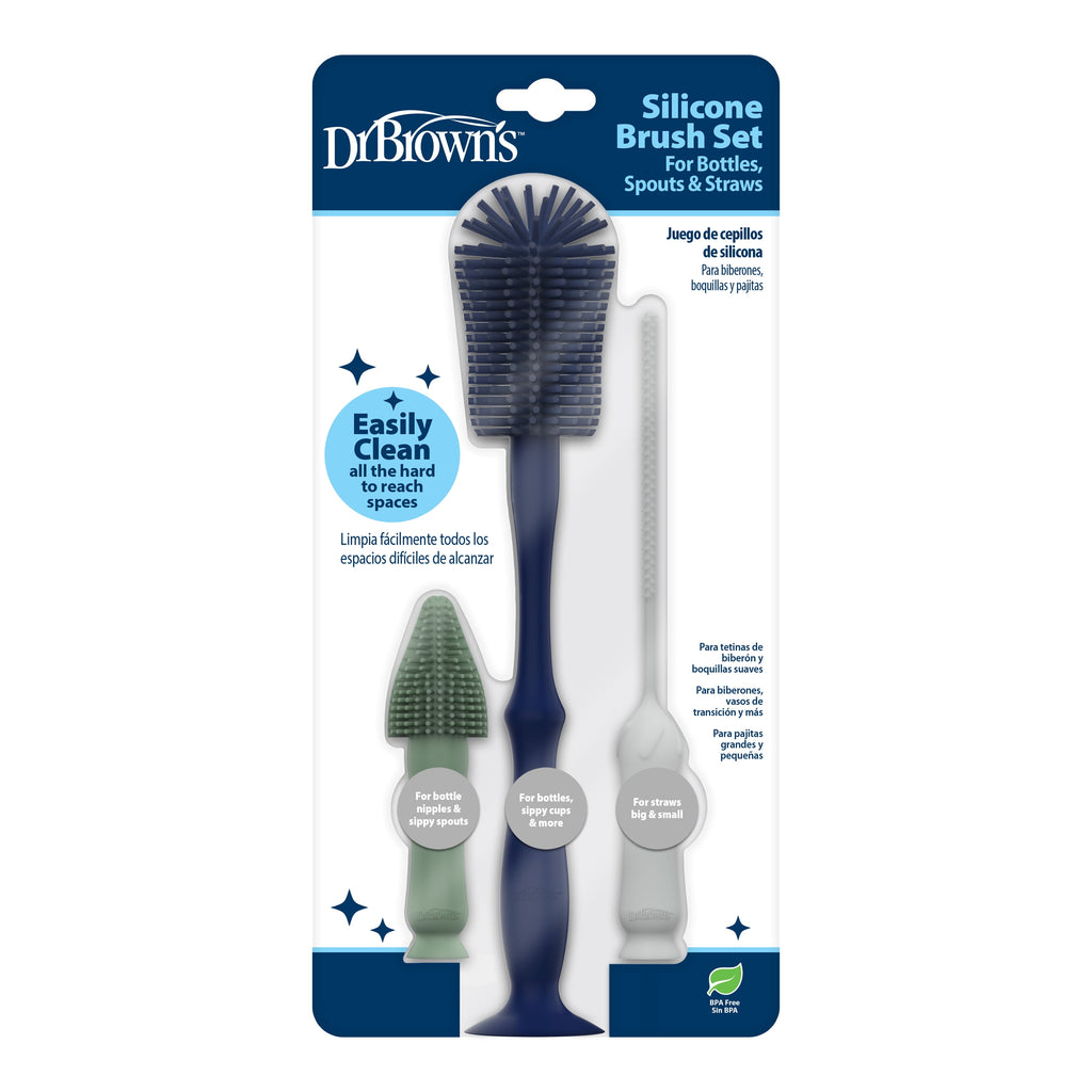 Silicone Cleaning Brush Set with Bottle, Spout, and Straw Brushes, BPA Free, 3 Pack