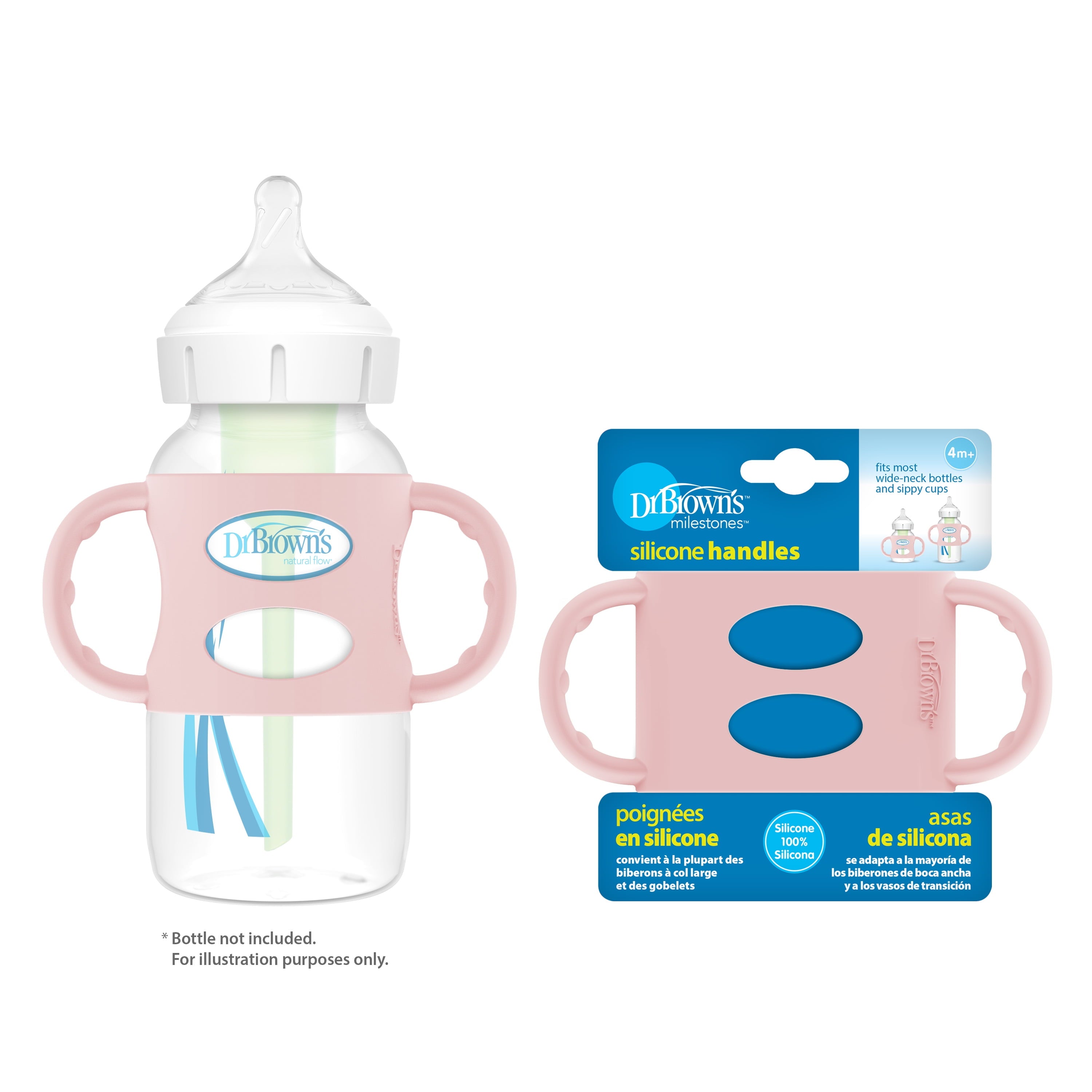 Milestones Wide-Neck Baby Bottle Handles, 100% Silicone, Light Pink, 4 Months+, 1-Pack