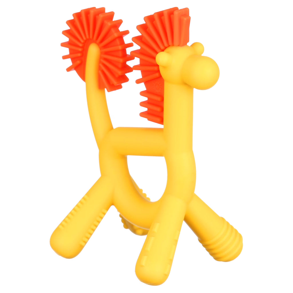 Geo Zoos Silicone Teether for Babies, Yellow/Orange Giraffe Infant Teething Toy