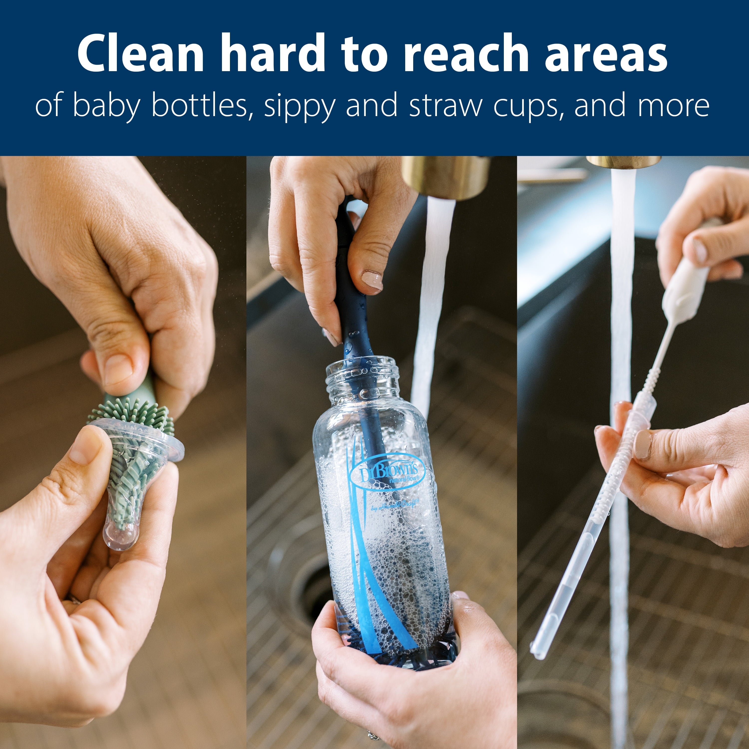 Silicone Cleaning Brush Set with Bottle, Spout, and Straw Brushes, BPA Free, 3 Pack