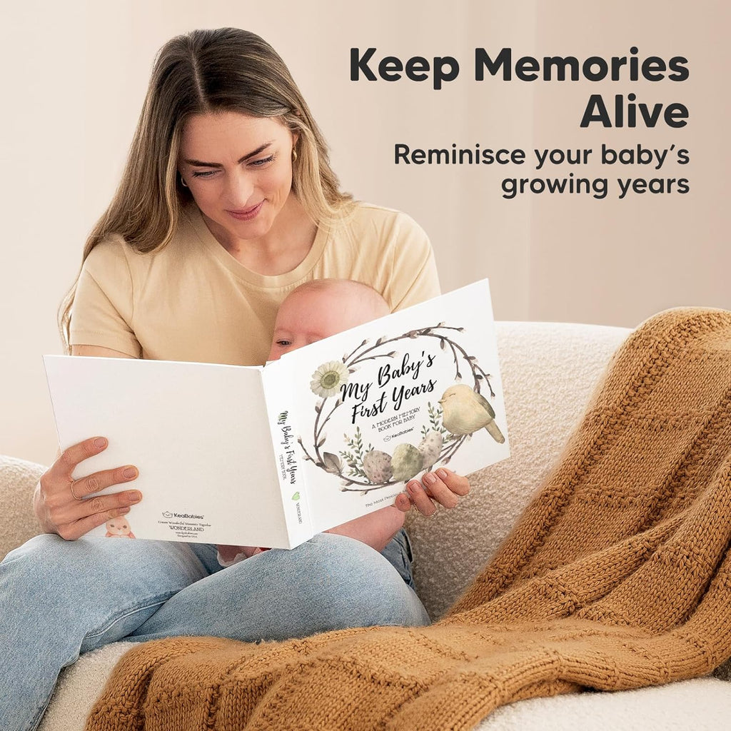 First 5 Years Baby Book Keepsake, Baby Memory Book Girl, Boy (Wonderland) | 90 Pages Hardcover First Year Milestone Journal, Simple Newborn Scrapbook for New Parents, Photo Album, Shower Gift