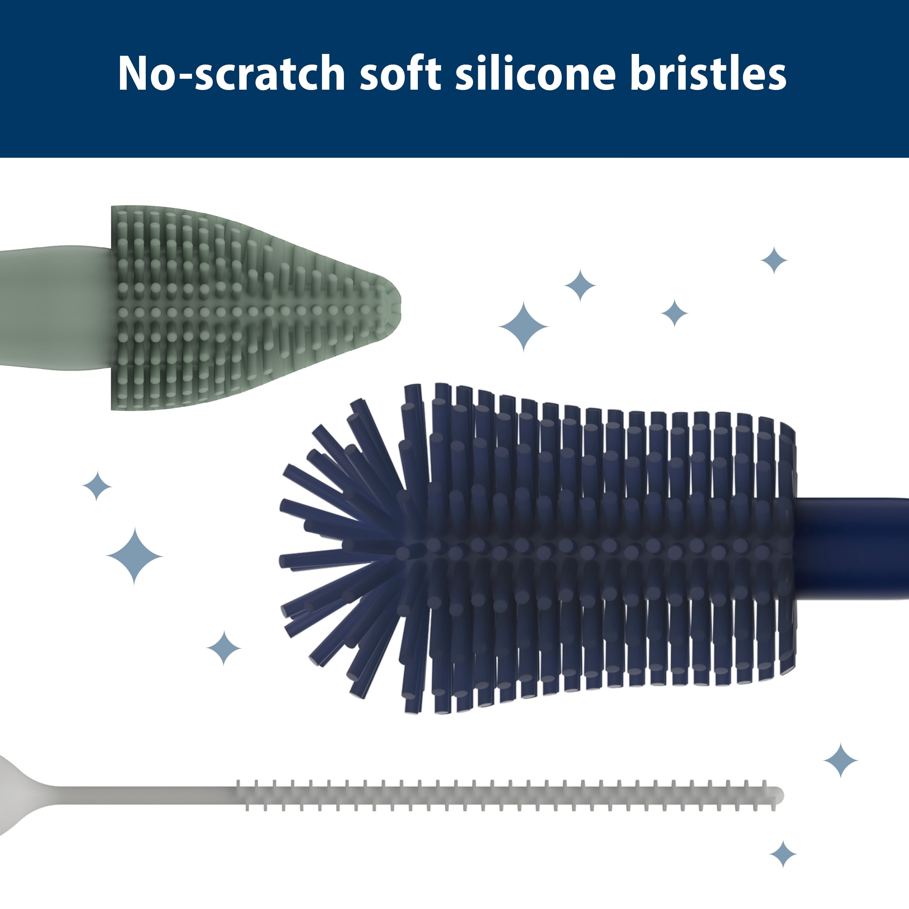 Silicone Cleaning Brush Set with Bottle, Spout, and Straw Brushes, BPA Free, 3 Pack