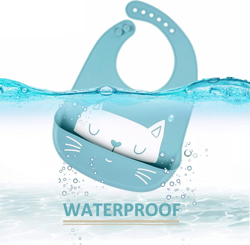 Baby Silicone Feeding Bibs, 3Pcs Adjustable Waterproof Bibs for Feeding