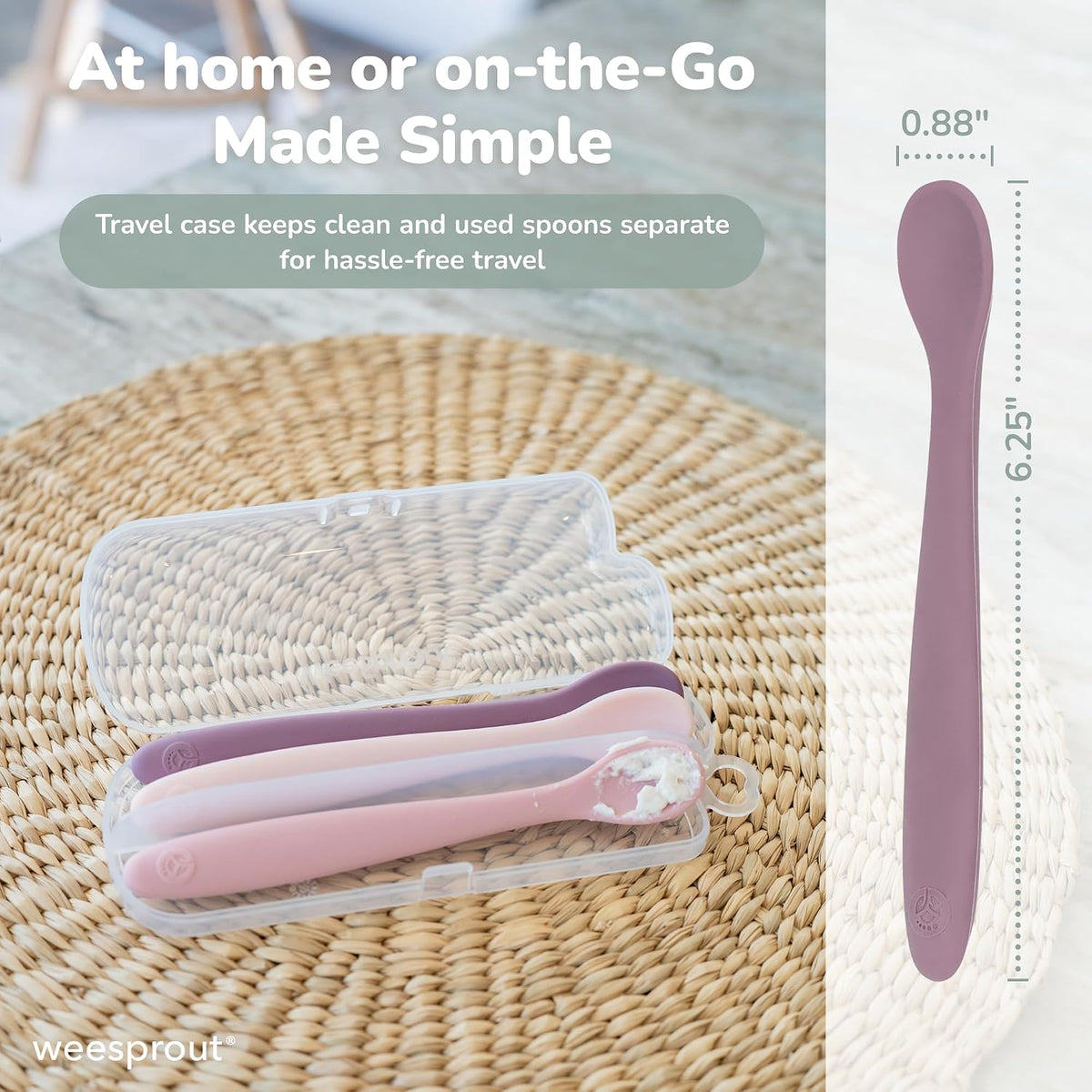 Silicone Baby Spoons - First Stage Infant Feeding Utensils with Soft-Tip, Bendable Kitchenware for Parent & Self-Feeding, Ultra-Durable, Dishwasher Safe, Travel Case, Set of 3