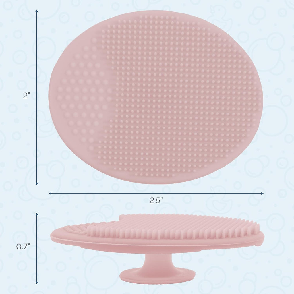 Cradle Cap Brush for Baby, 2 Pack, 2" X 2.5", Pink | Exfoliating and Massaging, Cleansing Brush for Baby, Silicone Bristles, Rinses Clean, Suction Cup Handle