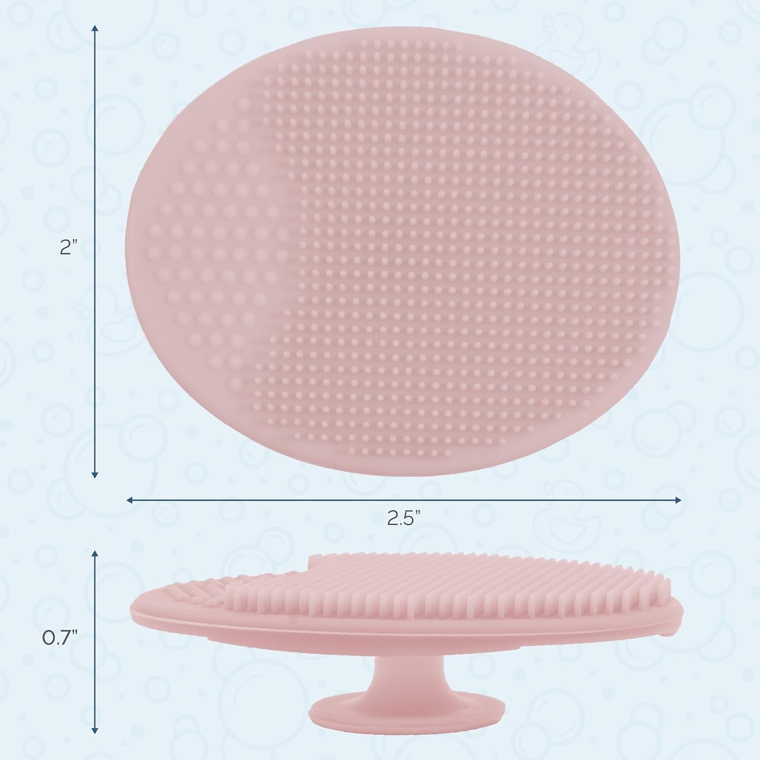 Cradle Cap Brush for Baby, 2 Pack, 2" X 2.5", Pink | Exfoliating and Massaging, Cleansing Brush for Baby, Silicone Bristles, Rinses Clean, Suction Cup Handle