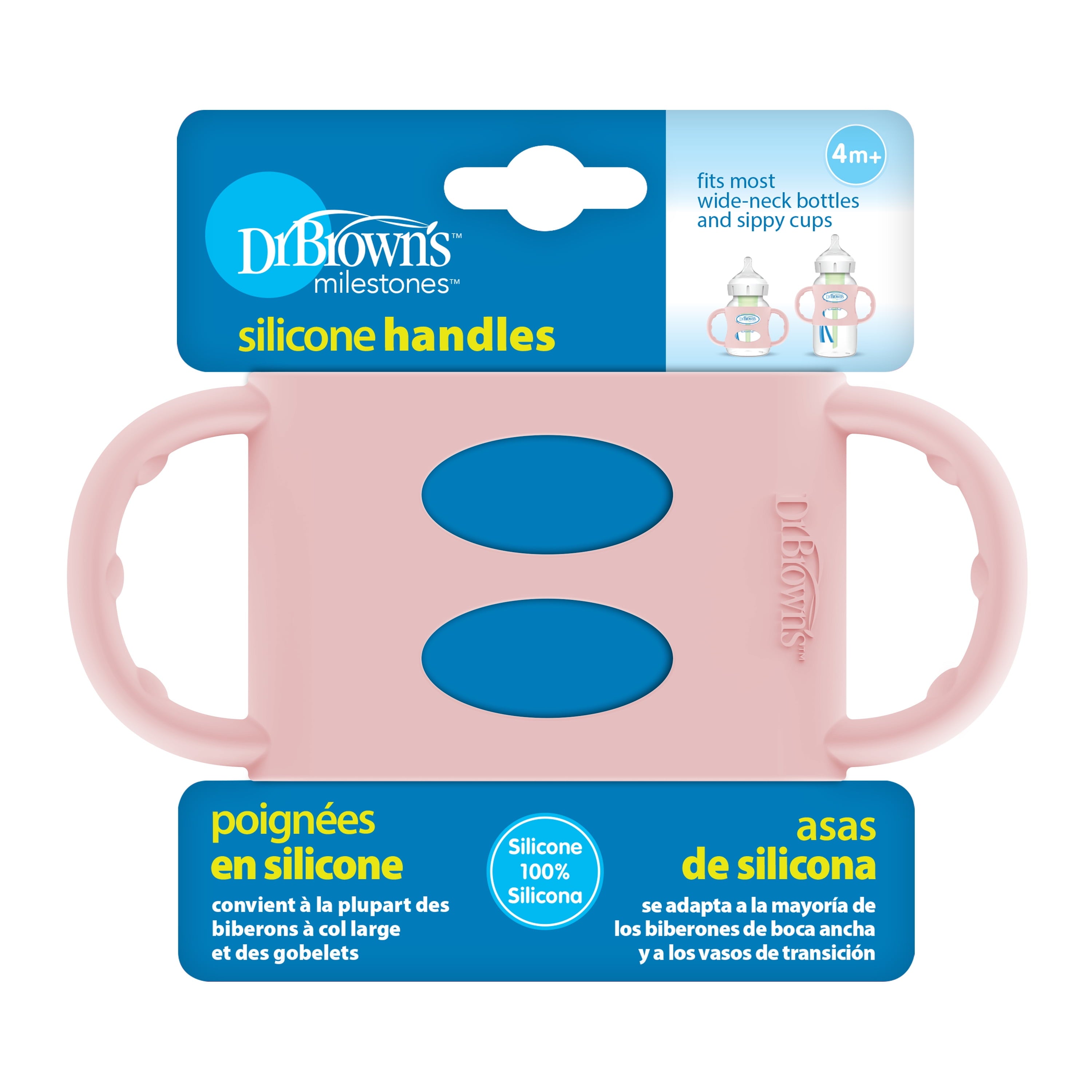 Milestones Wide-Neck Baby Bottle Handles, 100% Silicone, Light Pink, 4 Months+, 1-Pack