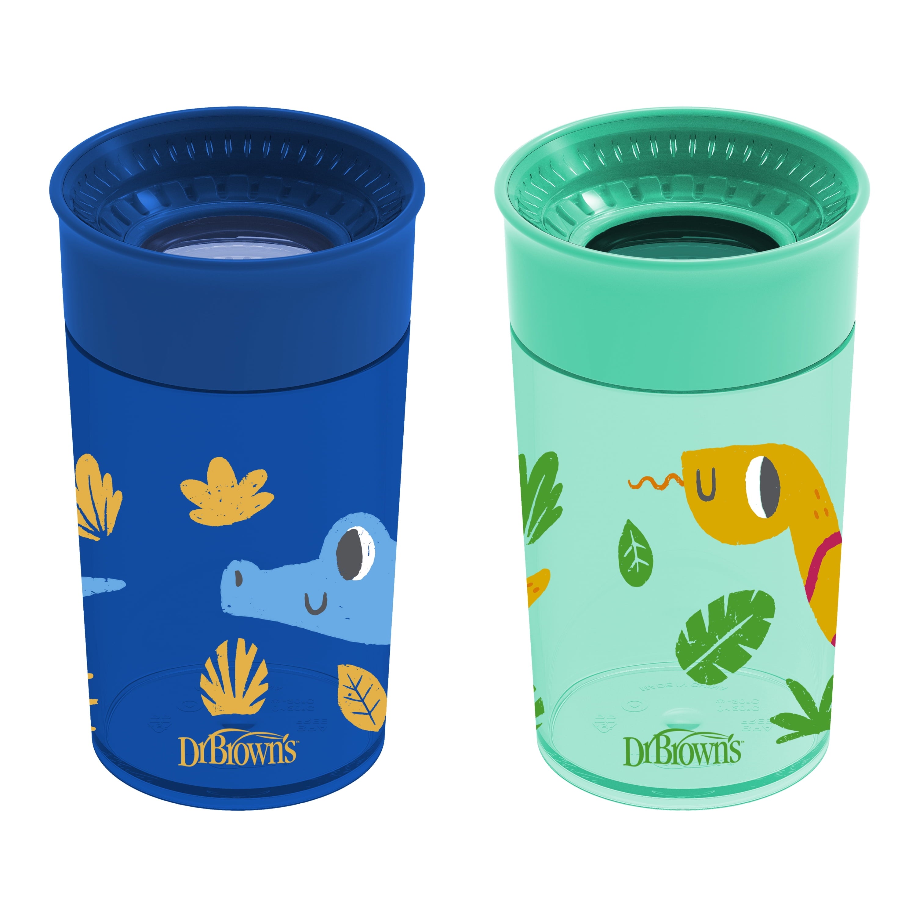 Milestones Cheers 360 Cup Spoutless Transition, Travel Friendly & Leak-Free, Green / Blue, 10 Oz/300 Ml, 2 Pack