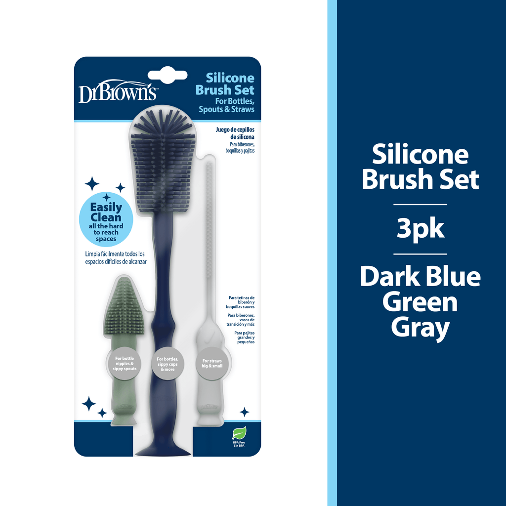 Silicone Cleaning Brush Set with Bottle, Spout, and Straw Brushes, BPA Free, 3 Pack