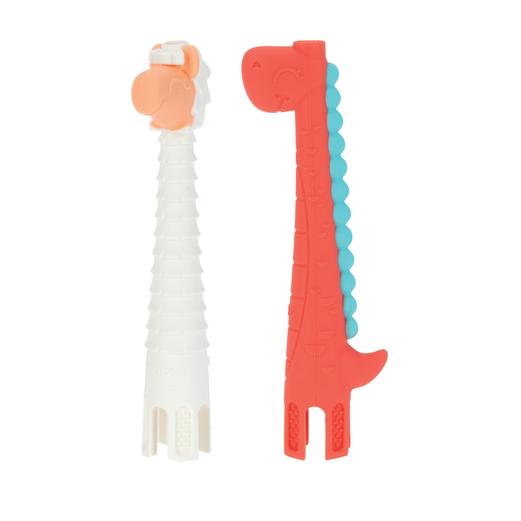 Sensory Silicone Baby Tube Teethers, Elephant and Giraffe, 2 Pack