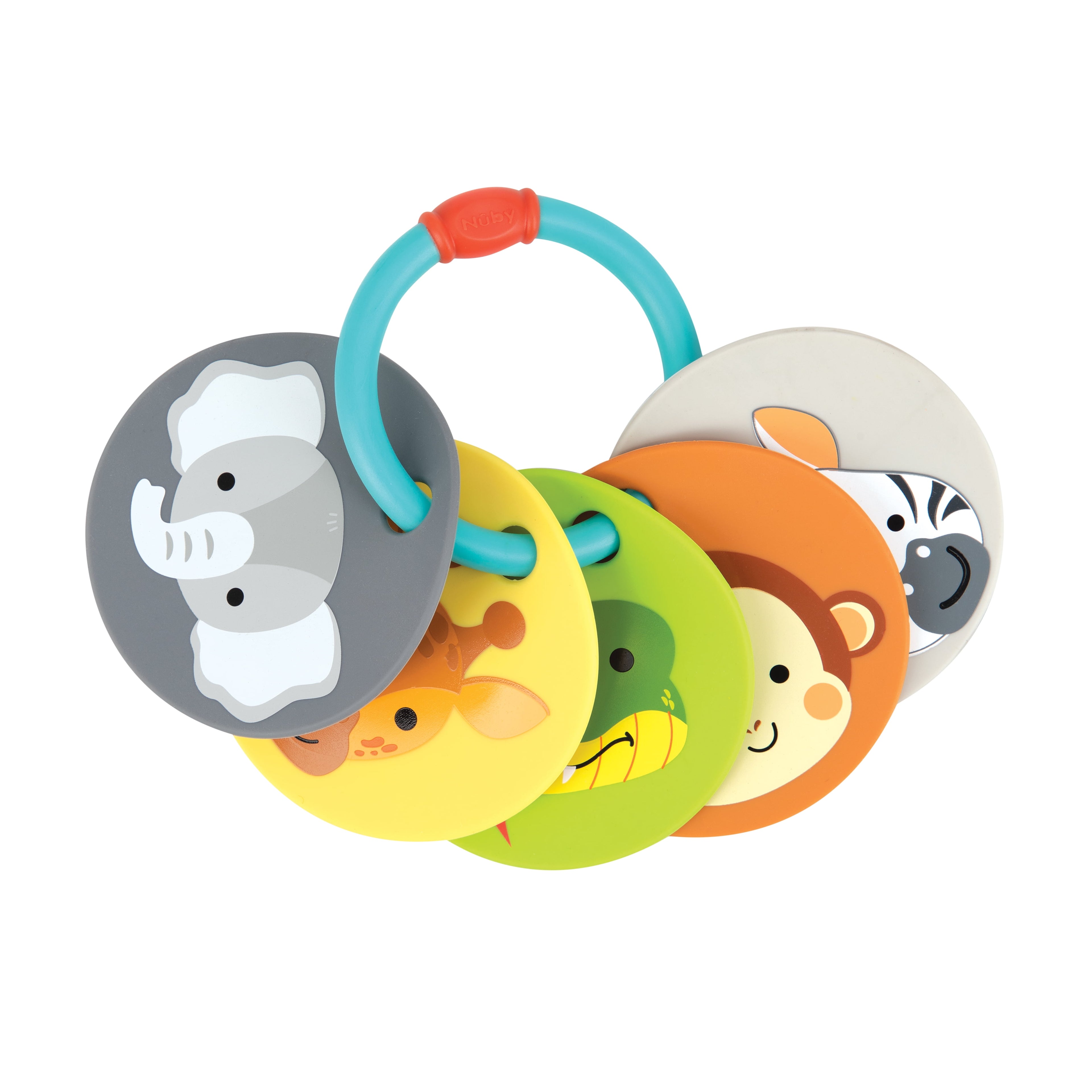 Animal Flash Cards Silicone Teether Toy Ring for Babies, Multicolor Animals