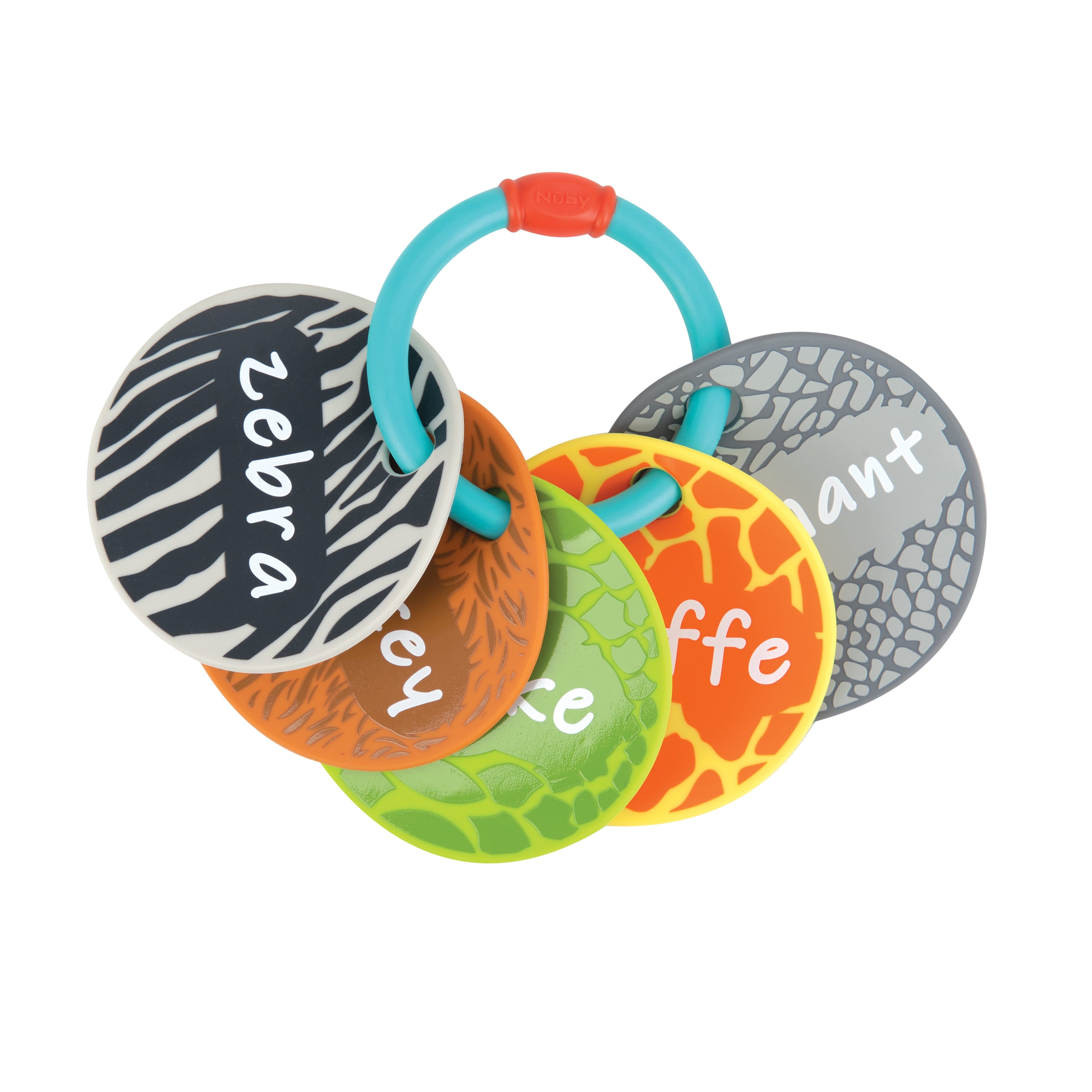 Animal Flash Cards Silicone Teether Toy Ring for Babies, Multicolor Animals
