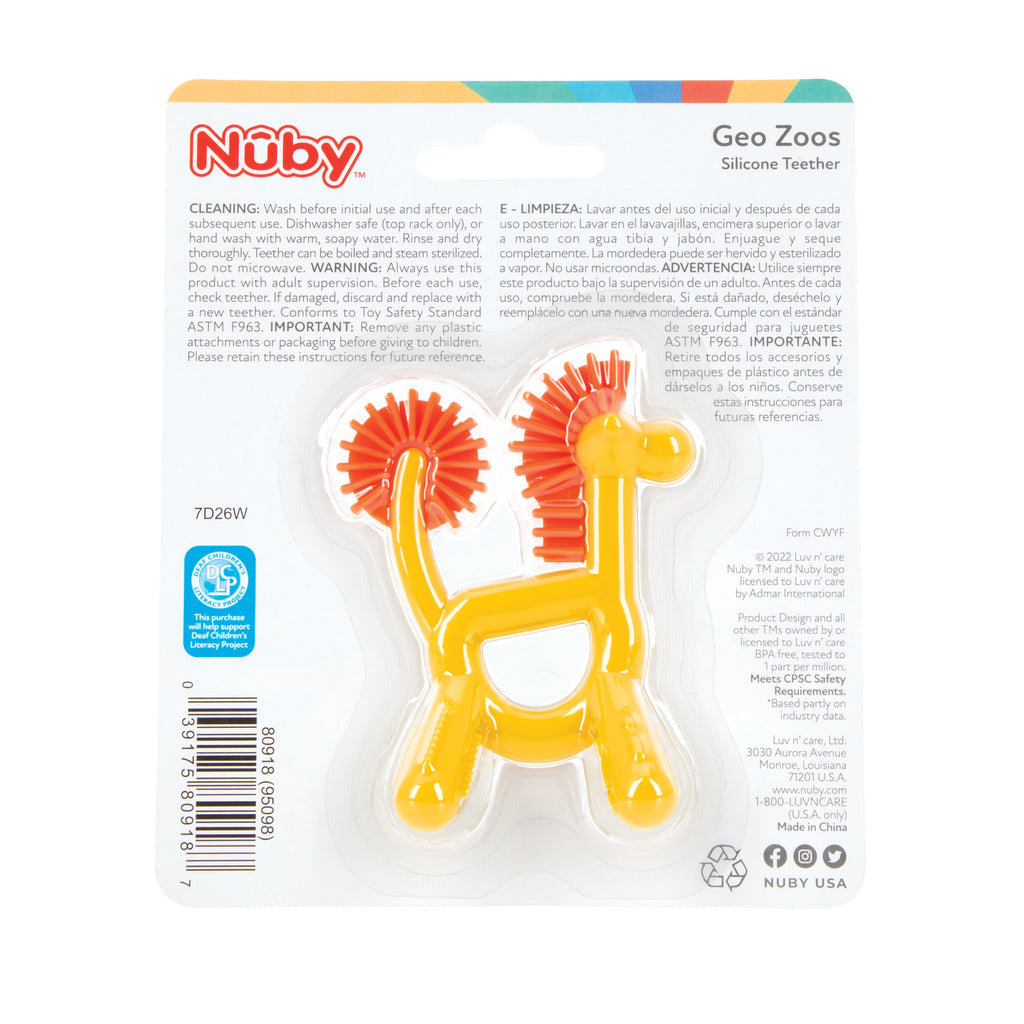 Geo Zoos Silicone Teether for Babies, Yellow/Orange Giraffe Infant Teething Toy