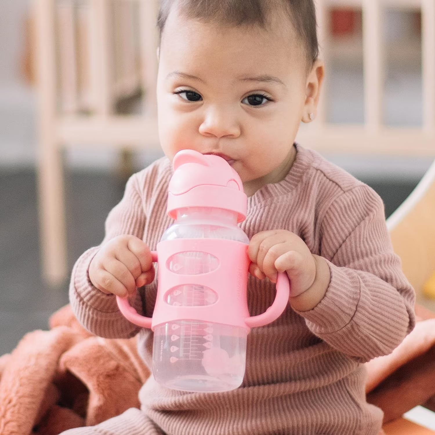 Milestones Wide-Neck Baby Bottle Handles, 100% Silicone, Light Pink, 4 Months+, 1-Pack