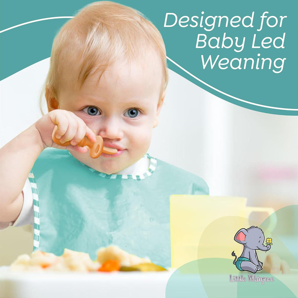 Littlewhispers Baby Silicone Spoons - Self Feeding 6 Months - Infant, Toddler, & Kid Friendly Utensils - First Stage, Baby Led Weaning - 4 Pack Utensil Set (Pastel)