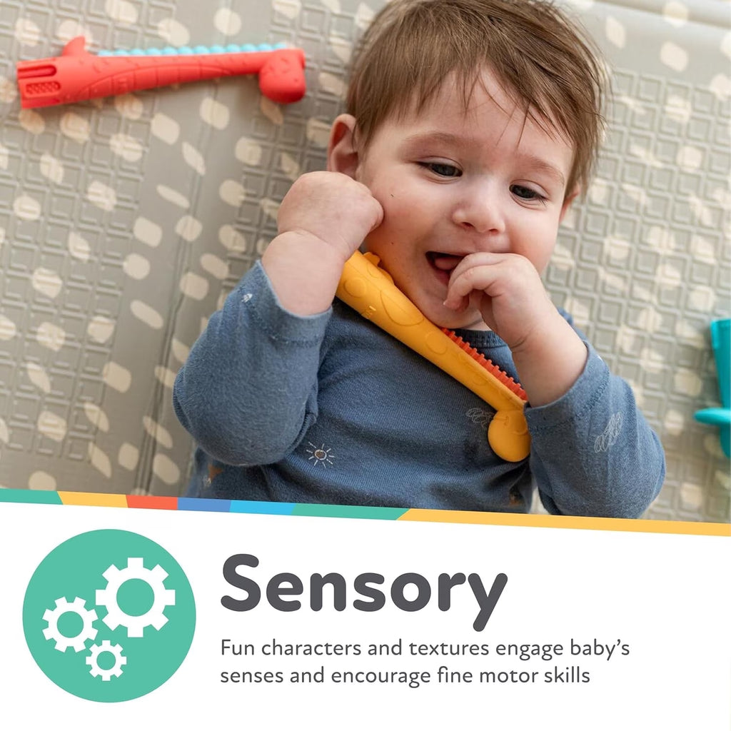 Sensory Silicone Baby Tube Teethers, Elephant and Giraffe, 2 Pack