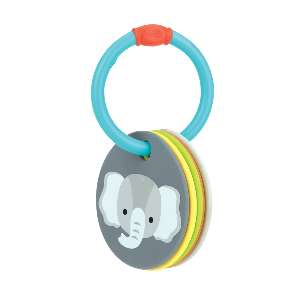 Animal Flash Cards Silicone Teether Toy Ring for Babies, Multicolor Animals