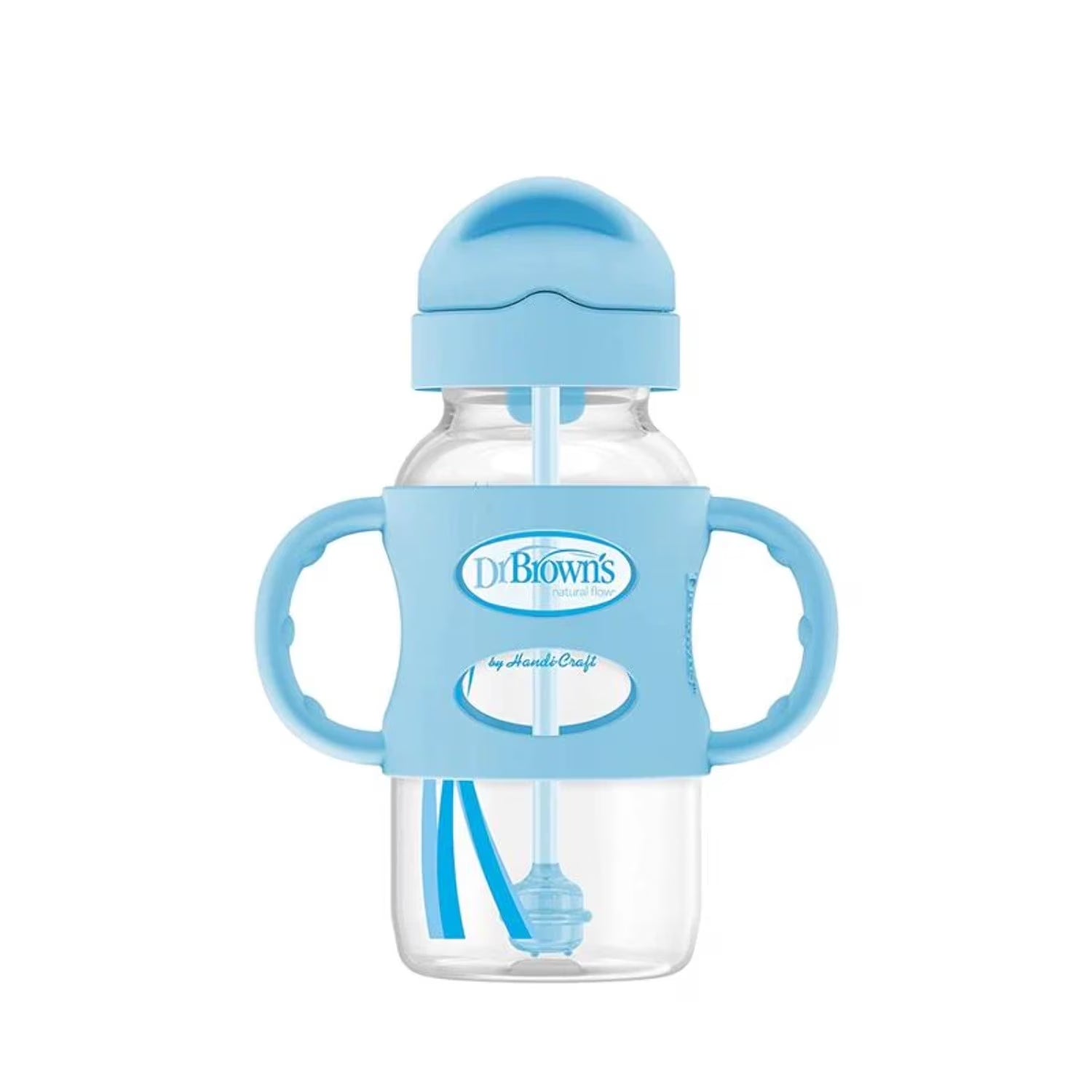 Milestones Wide-Neck Sippy Straw Bottle, 100% Silicone Handles, 9Oz/270Ml, 6M+, Blue