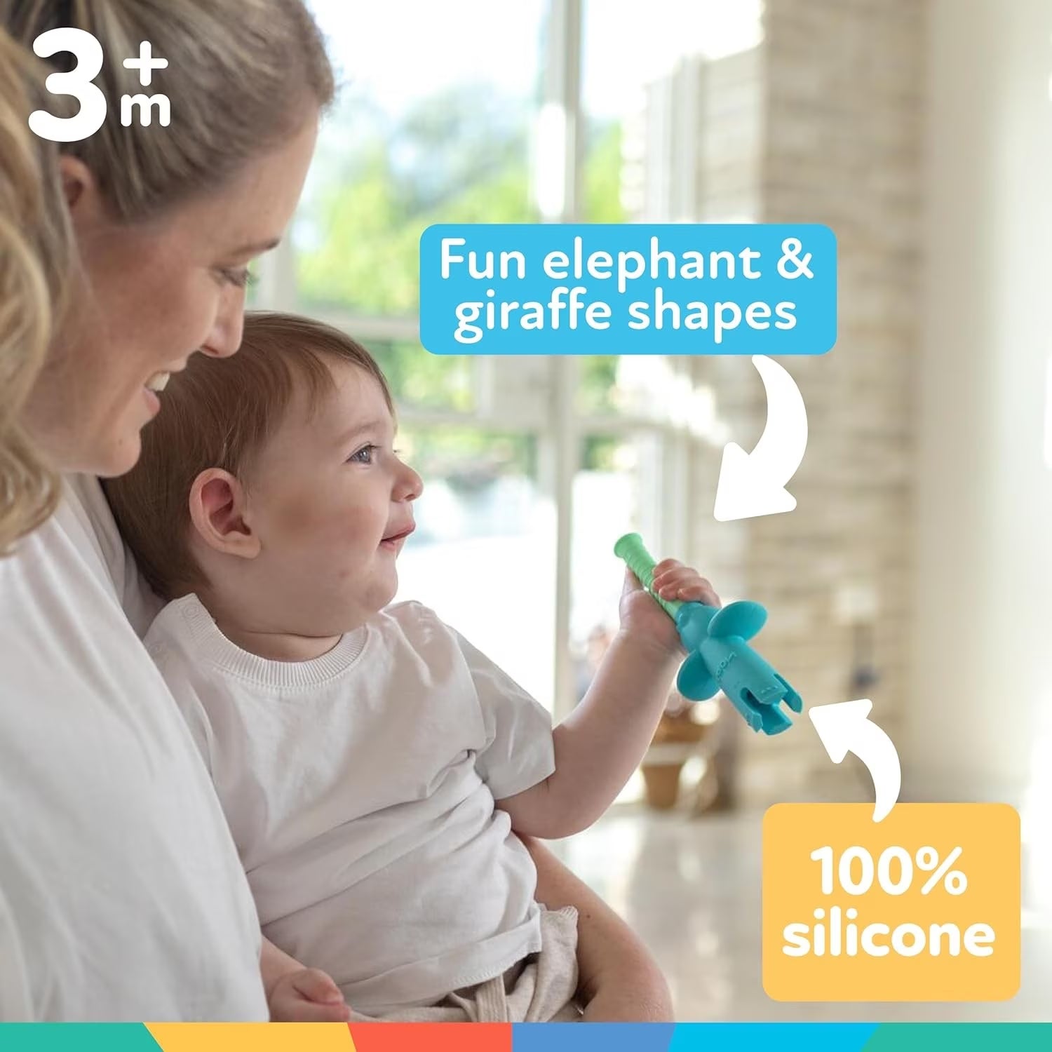 Sensory Silicone Baby Tube Teethers, Elephant and Giraffe, 2 Pack