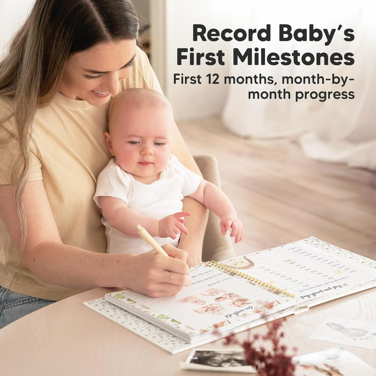 First 5 Years Baby Book Keepsake, Baby Memory Book Girl, Boy (Wonderland) | 90 Pages Hardcover First Year Milestone Journal, Simple Newborn Scrapbook for New Parents, Photo Album, Shower Gift