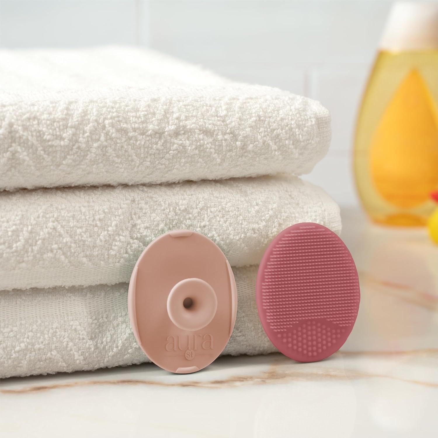 Cradle Cap Brush for Baby, 2 Pack, 2" X 2.5", Pink | Exfoliating and Massaging, Cleansing Brush for Baby, Silicone Bristles, Rinses Clean, Suction Cup Handle
