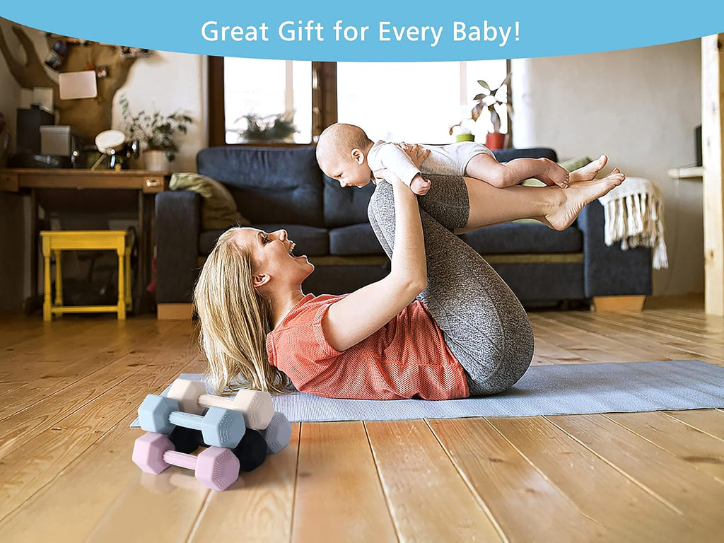Baby Dumbbell Teether - Silicone Infant Teething Rattle Toddler Sensory Workout Toy - Durable, Safe Exercises Weight - Great Gift for Baby Boys & Girls (1Pcs - Cadet Blue)