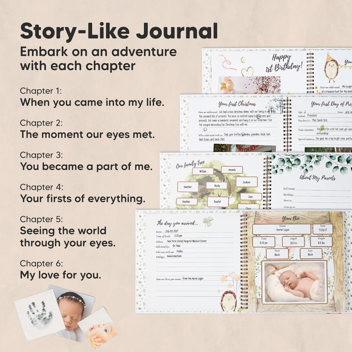 First 5 Years Baby Book Keepsake, Baby Memory Book Girl, Boy (Wonderland) | 90 Pages Hardcover First Year Milestone Journal, Simple Newborn Scrapbook for New Parents, Photo Album, Shower Gift